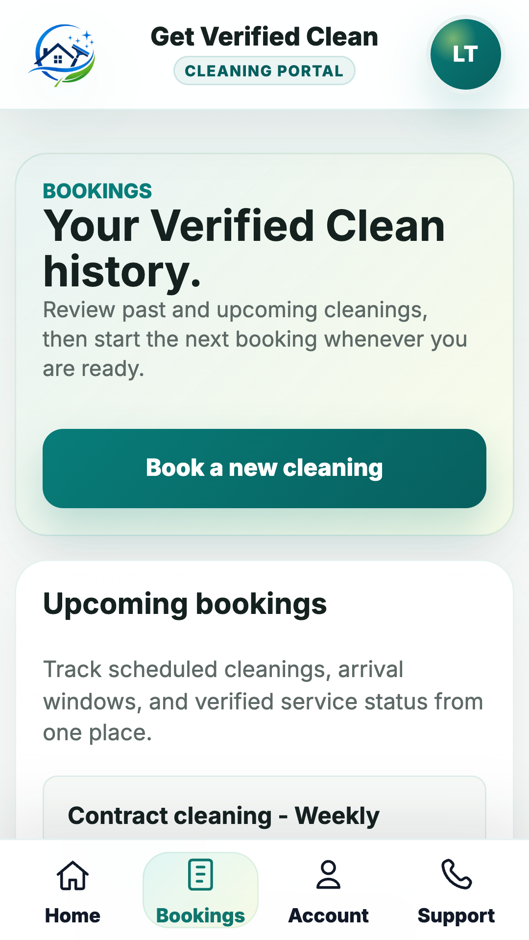 Customer app booking history and verified clean records
